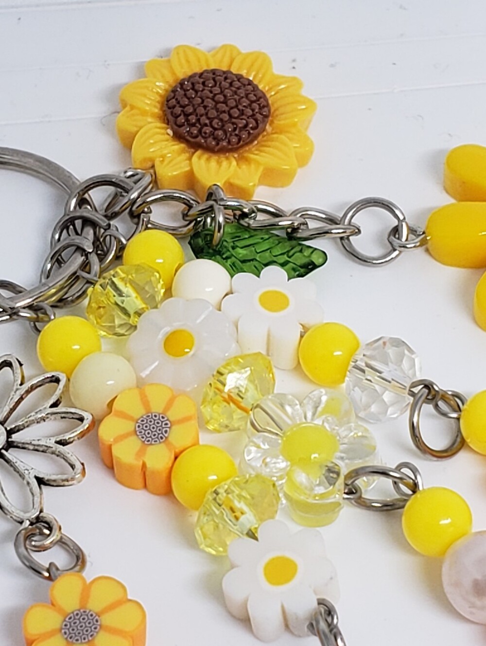 Handmade beaded boho sunflower ladybug daisy keychain bag charm - Picture 3 of 13